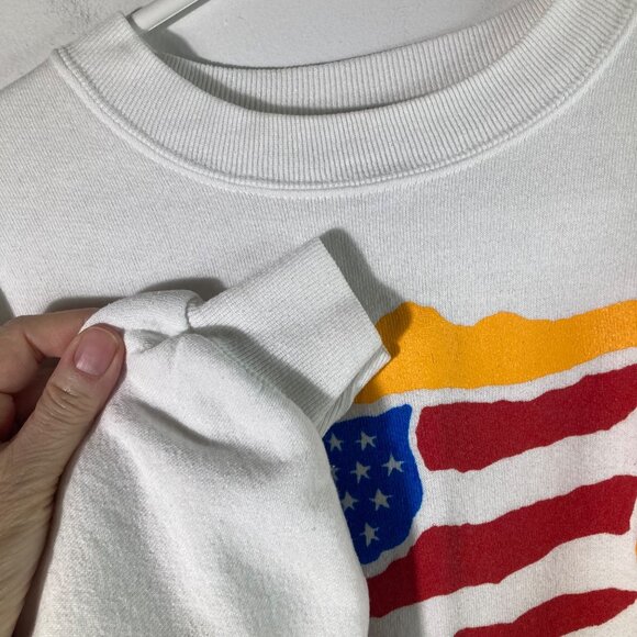Vintage Jerzees ELW Sweatshirt White Red Blue Yellow Green M Flaw - Picture 4 of 11